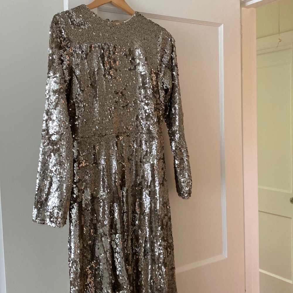 ASOS sequins tea length dress with open back